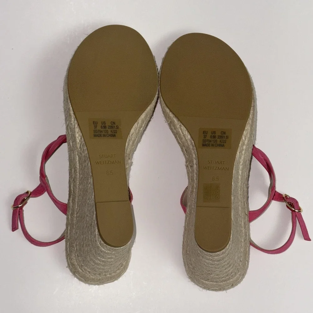 Stuart Weitzman Espadrille wedge suede sandals Twist Buckle Pink Women's 6.5